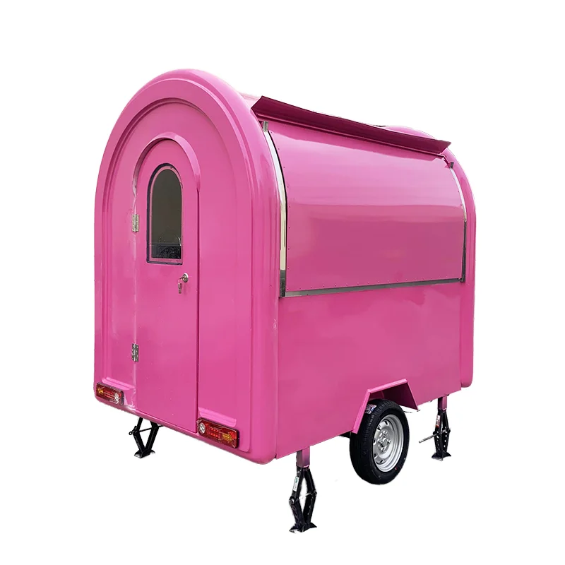 Pink Compact Durable Heavy Duty Single Axis Fiberglass/Galvanized Steel Customizable Food Trailer 2/4 Wheel Mobile Kitchen Use 1