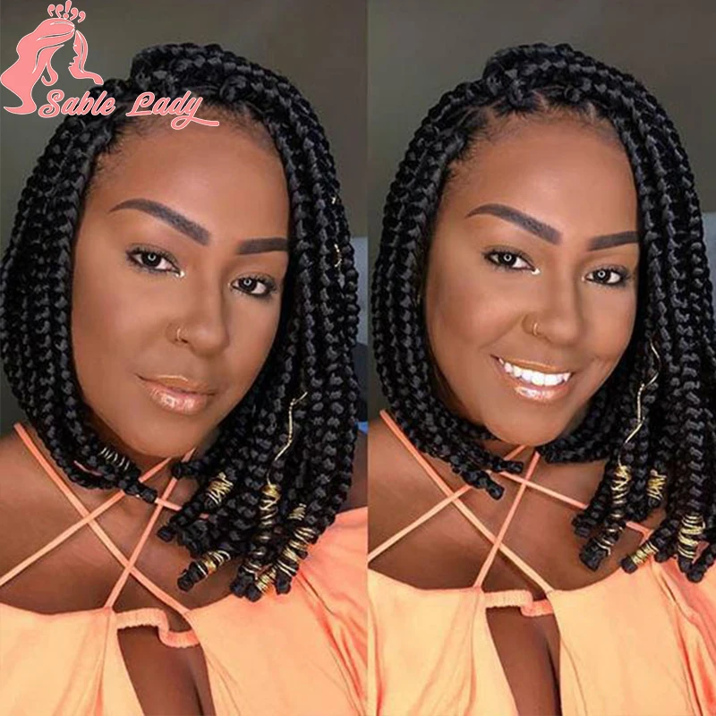 10inch Synthetic Box Braids Full Lace Wig Short Bob Cornrow Lace Frontal Braided Wig with Baby Hair Knotless Dreadlock Braid Wig