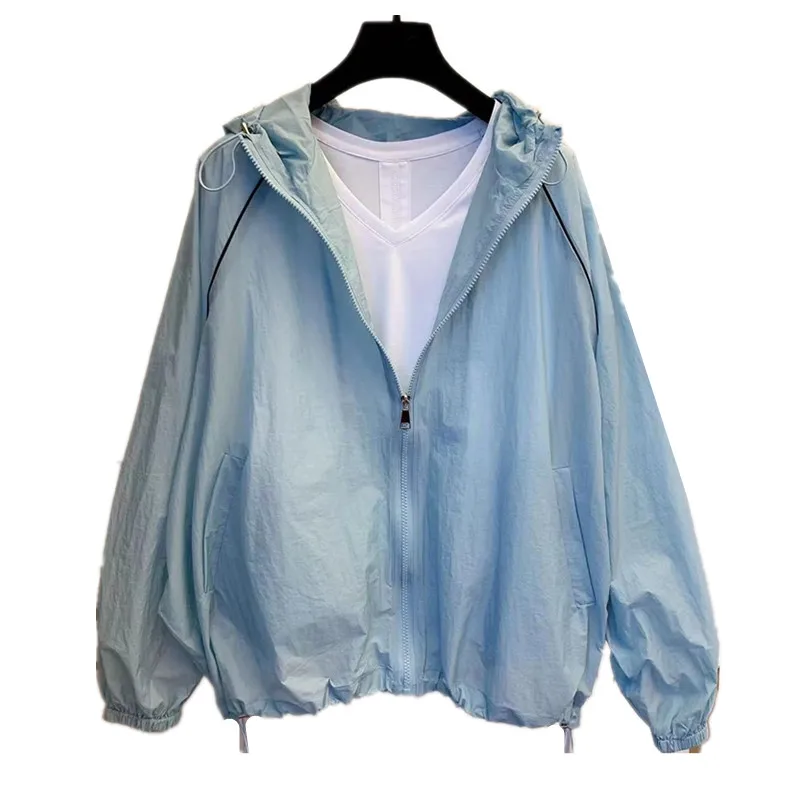 

Korean Style Windbreak Women's Spring Jackets 2025 Summer Slim Sunscreen Clothing White Hooded Coat Zipper Jacket Femme Clothes