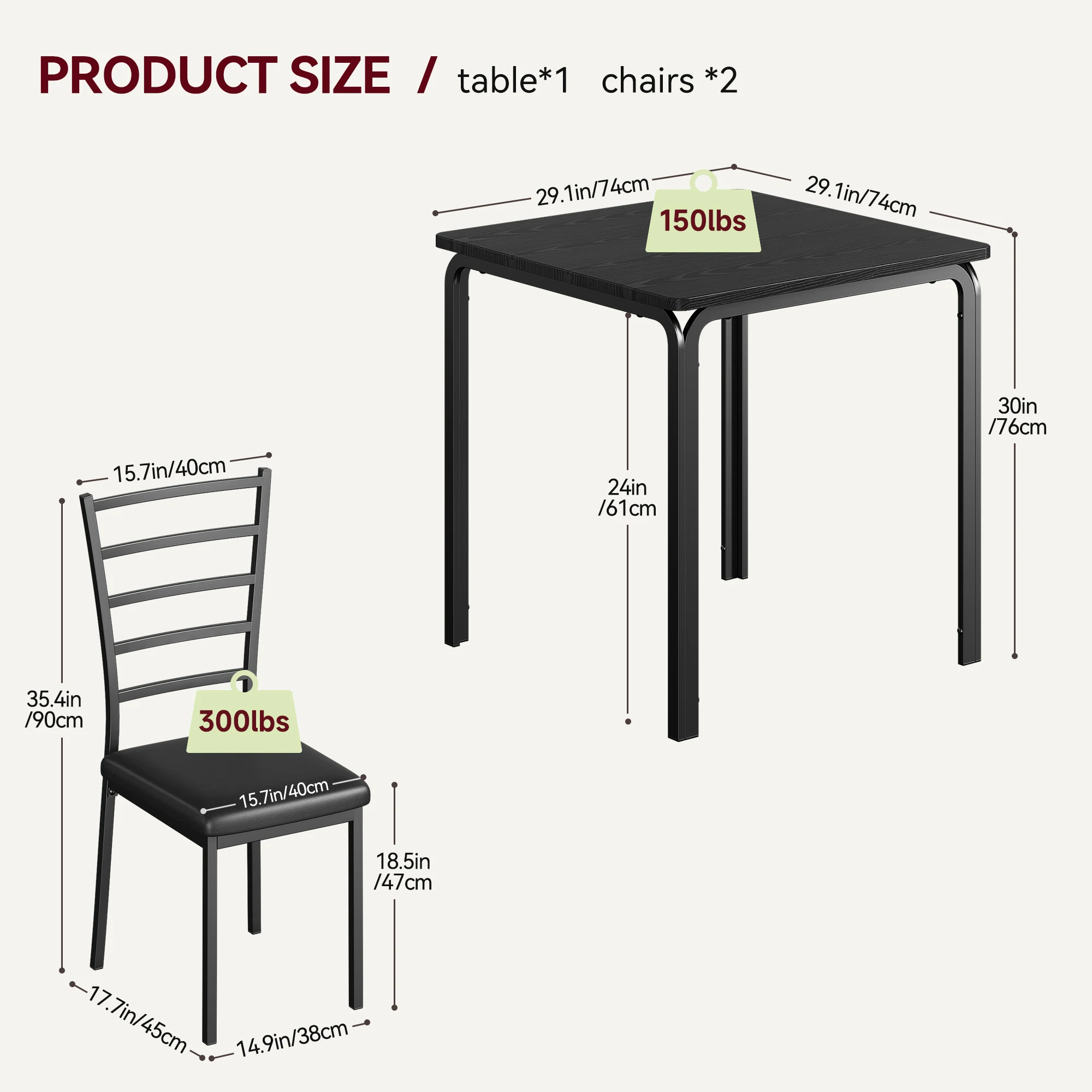 3-teiliges kleines Esstisch-Set, Küchentisch und 2 gepolsterte Stühle, Tischset, Wohnmöbel für Frühstück, Ecke, Esszimmer – Detail 4