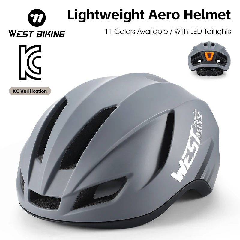 WEST BIKING Aero Cycling Helmet Integrally-Molded KC Certified Unisex Helmet With LED Taillight for Road Bike Electric Scooter