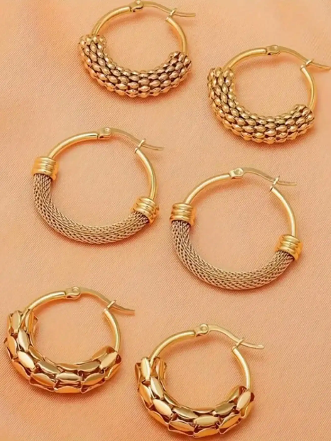 3 Pairs Gold-Tone T…