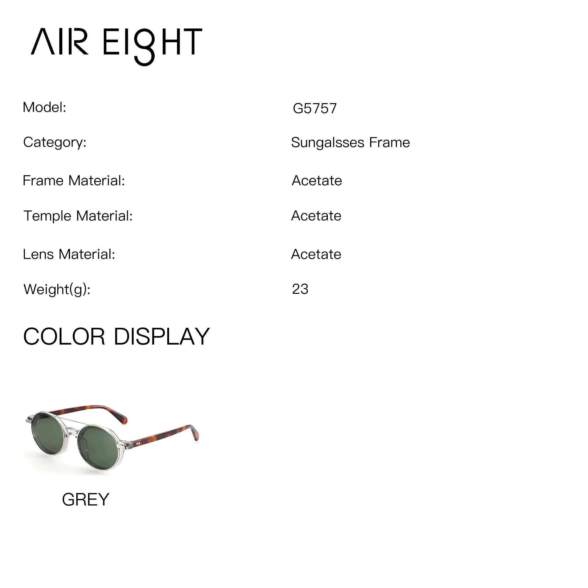 AIREIGHT Acetate Round Clip on Photochromic Prescription Glasses For Men Magnetic Progressive Medical Optical Lenses