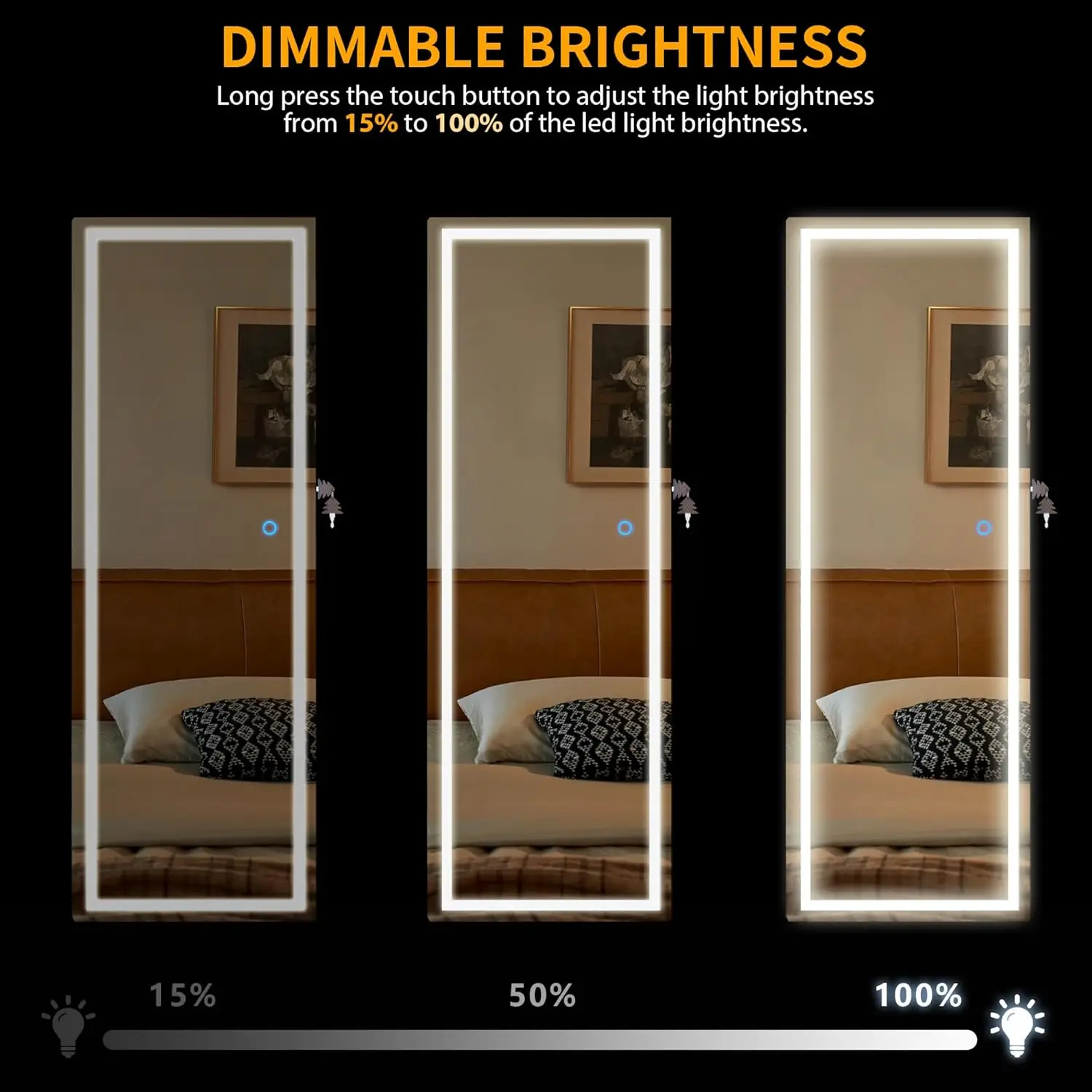 خزانة مرآة LED معلقة على الباب، خزانة تنظيم المجوهرات المثبتة على الحائط، مرآة مضاءة كاملة الطول مع مساحة تخزين المجوهرات، 3