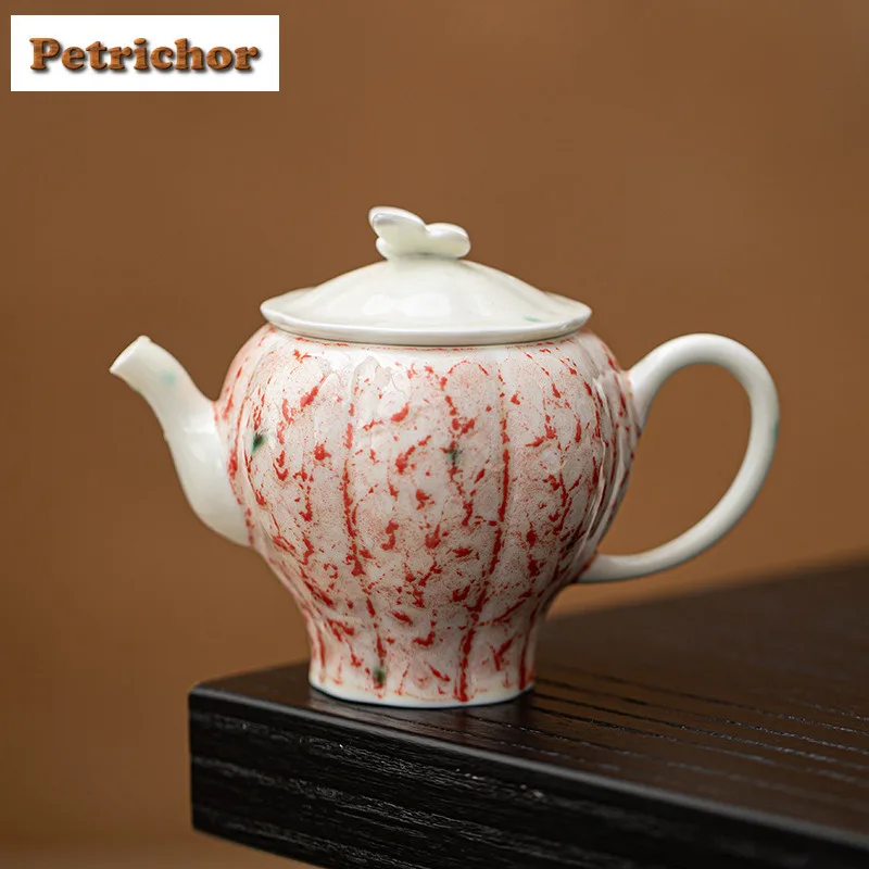 

Pine Stone Red Flower Petal Teapot Elegant Tea Infuser Pot Tea Making Kettle With Filter Tableware Accessories Ornaments Craft
