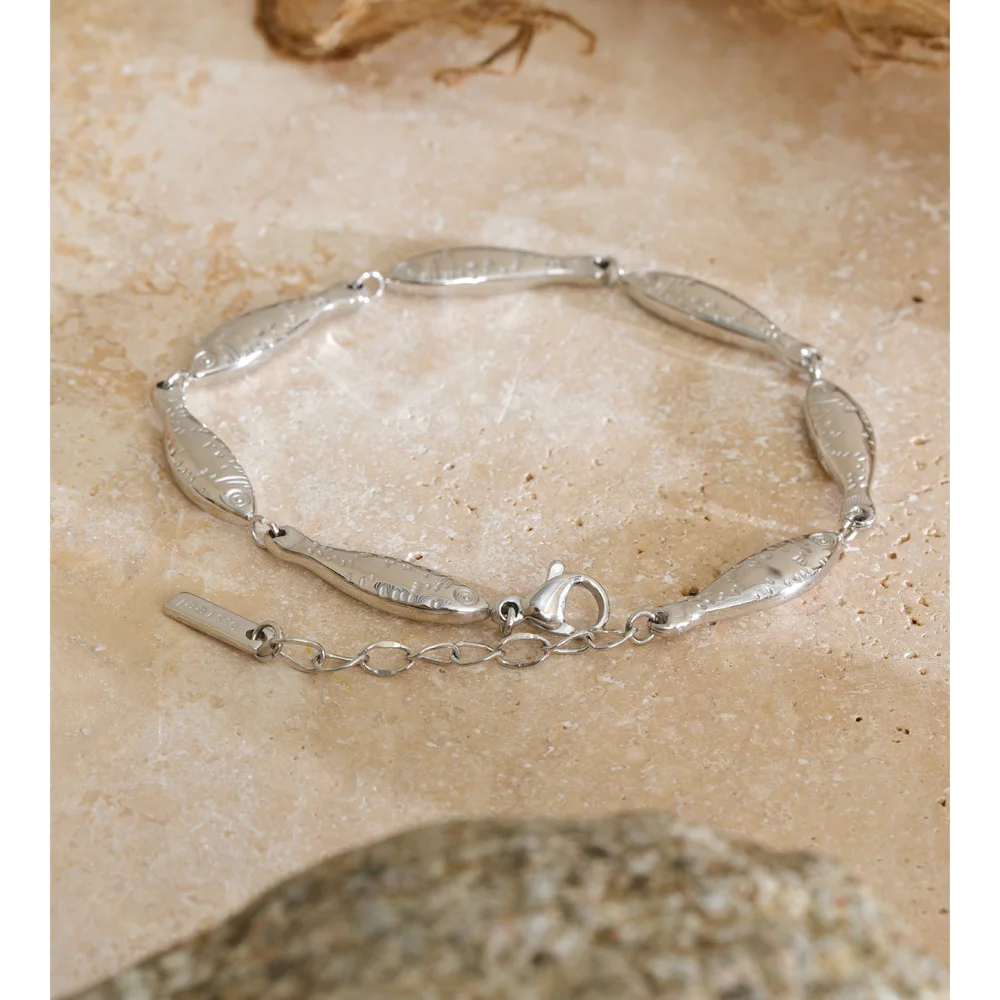 Yhpup Ocean Series Stainless Steel Fish Chain Bracelet Bangle Summer Vacation Jewelry for Women Tropical Accessories