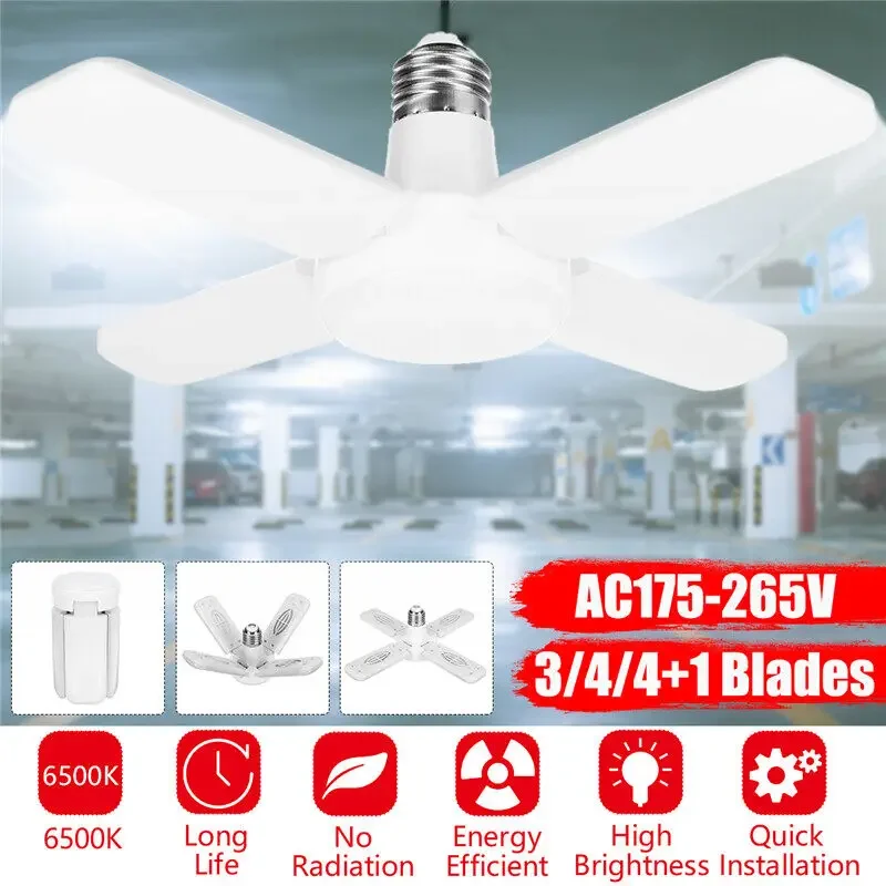 38W E27 Ceiling Light LED Garage Lights Deformable Adjustable Bulb Daylight Lamp for Workshop Workbench Barn Warehouse