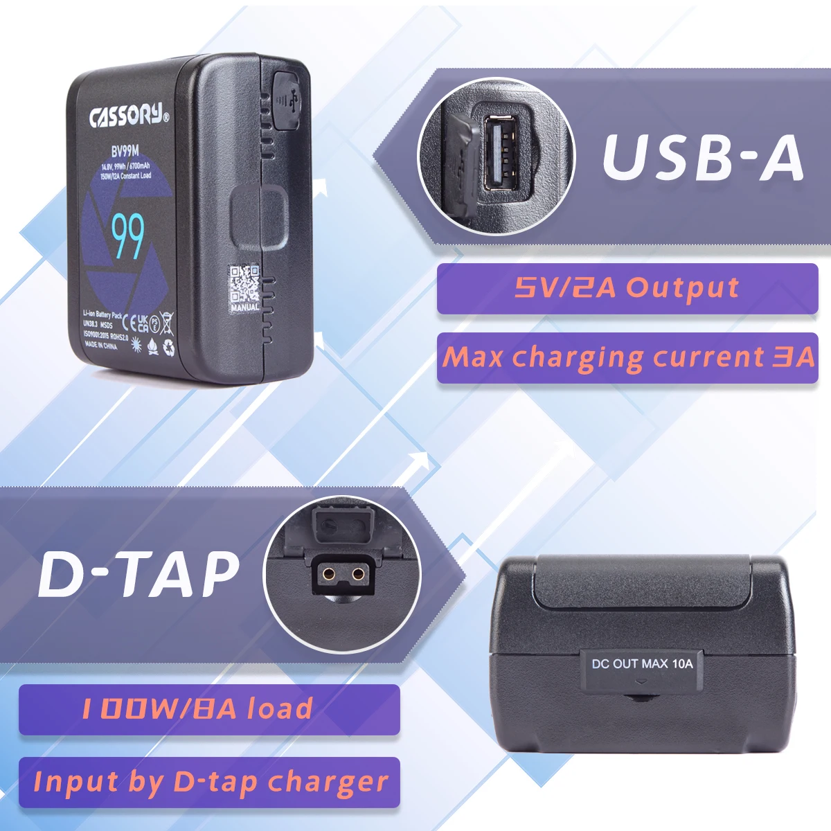 SWIT CASSORY BV99M V Mount Battery Large Capacity Rechargeable Battery With D-tap&USB Interfaces MinI Power Bank for Camera