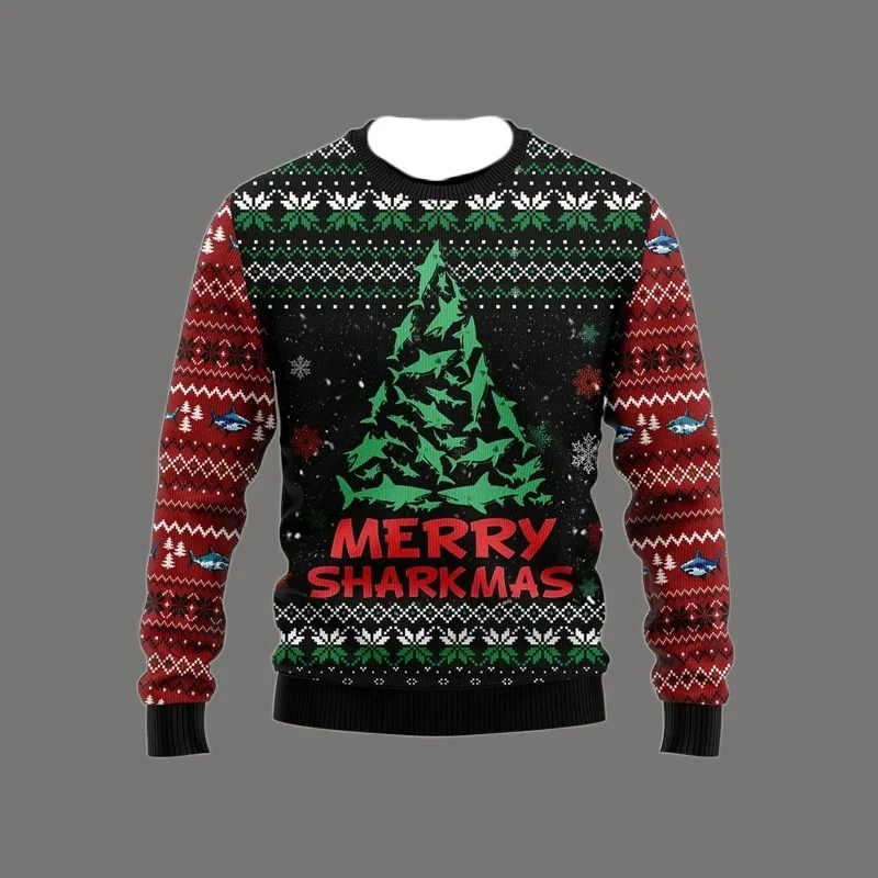 Funny Shark Graphic Ugly Christmas Sweater Cute Cartoon Sharks Xmas Sweatshirts Fashion Mens Tracksuit Loose Kids Pullovers New