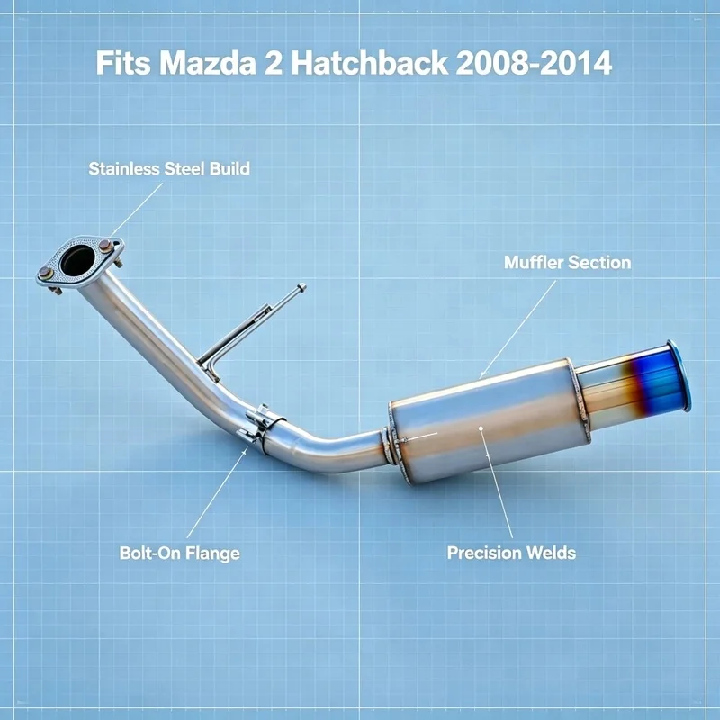 Custom Car Rear Axle Exhaust Catback for Mazda 2 Hatchback 1.5L 2008-2014 Stainless Steel Exhaust Pipes Direct Bolt on