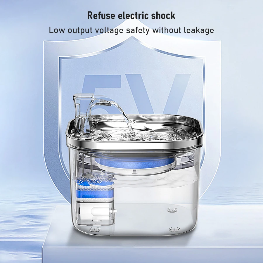 Stainless Steel and PP Transparent Automatic Pet Water Dispenser WF040 2L Capacity USB-Powered Silent Pump Cats Water Fountain view 5