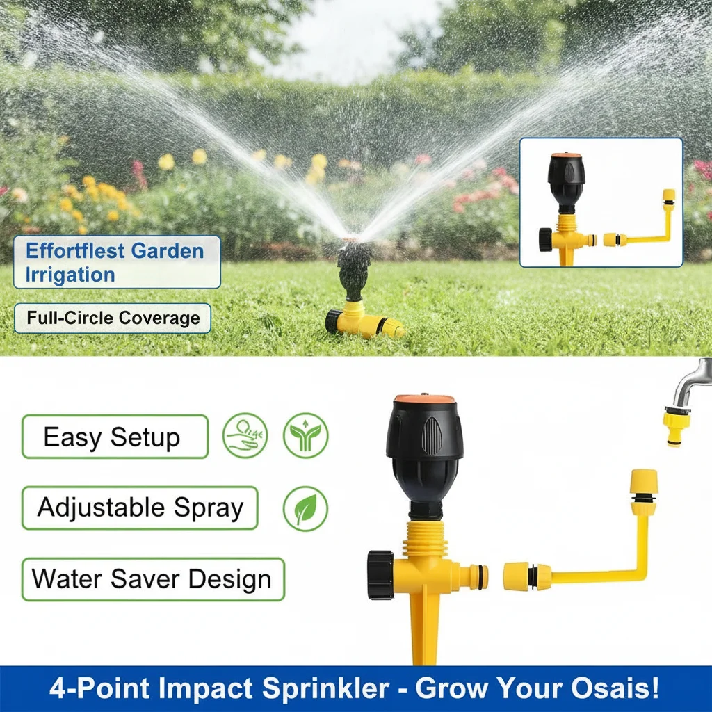 4-Point Magpie Sprinkler Ground Plug Set 360 Degree Rotating Automatic Irrigation System for Garden Lawn Watering