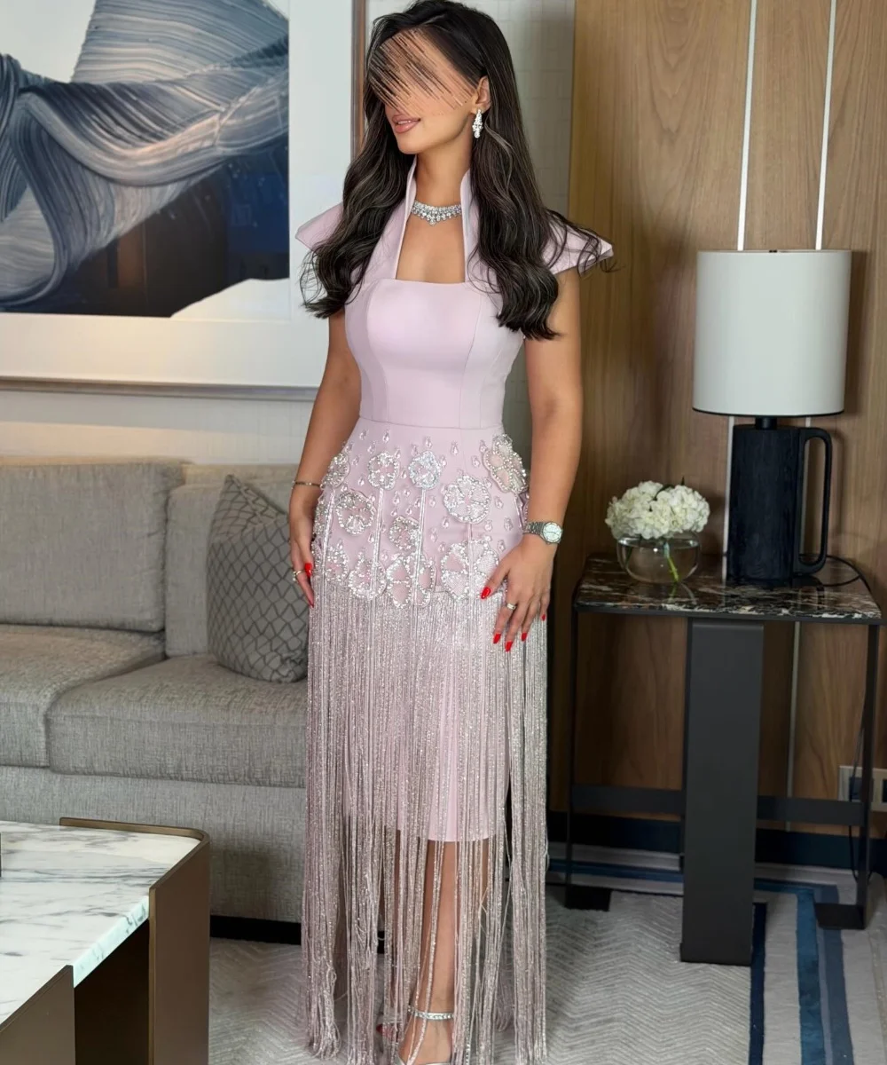 Customized Formal Jersey Pleat Sequined Pattern Straight Square Neck Long Bespoke Occasion Celebrity Dresses Exquisite