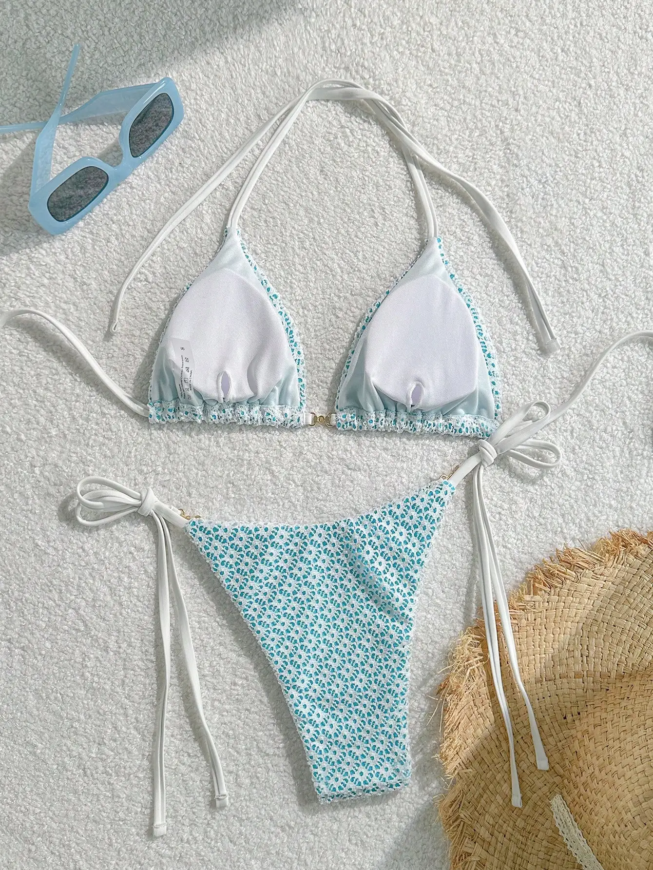 

Сексуальный комплект бикини с завязками спереди и кружевной отделкой, летний пляжный купальник