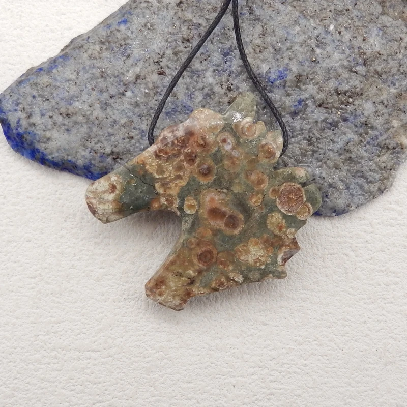 Natural Stone Frog’Eye Carved Horse Head Pendant Bead,Semiprecious Fashion Jewelry, Necklace Accessories,48x47x9mm,21g