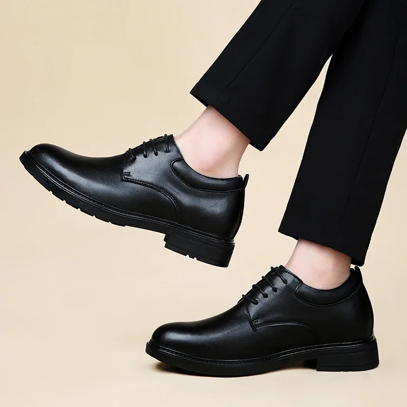 Office business formal shoes men\'s inner height increase 6/8cm shoes thick sole simple black men\'s genuine leather casual shoes