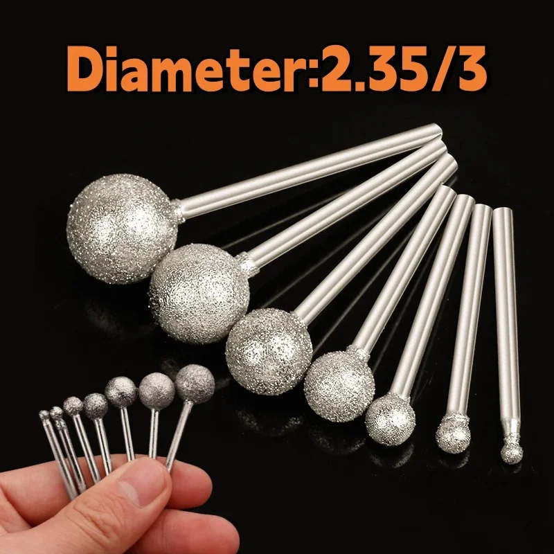 10-50pcs Ball Diamond Grinding Head 2.35/3 Shank Ball Shape Drill Bit Cutter Jade Carve Tools Engrave Rotary Spherical Burr Tool