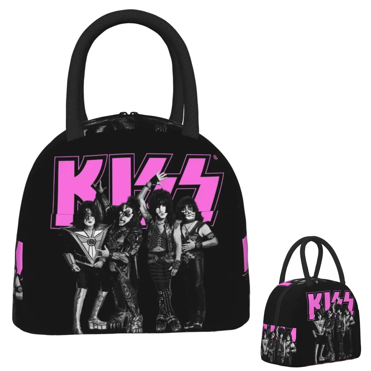 

Kiss Rock Band Retor Сумки для обеда Изолированная коробка для бенто Портативная сумка для обеда Герметичные сумки для пикника Сумка-холодильник для женщин и детей Работа