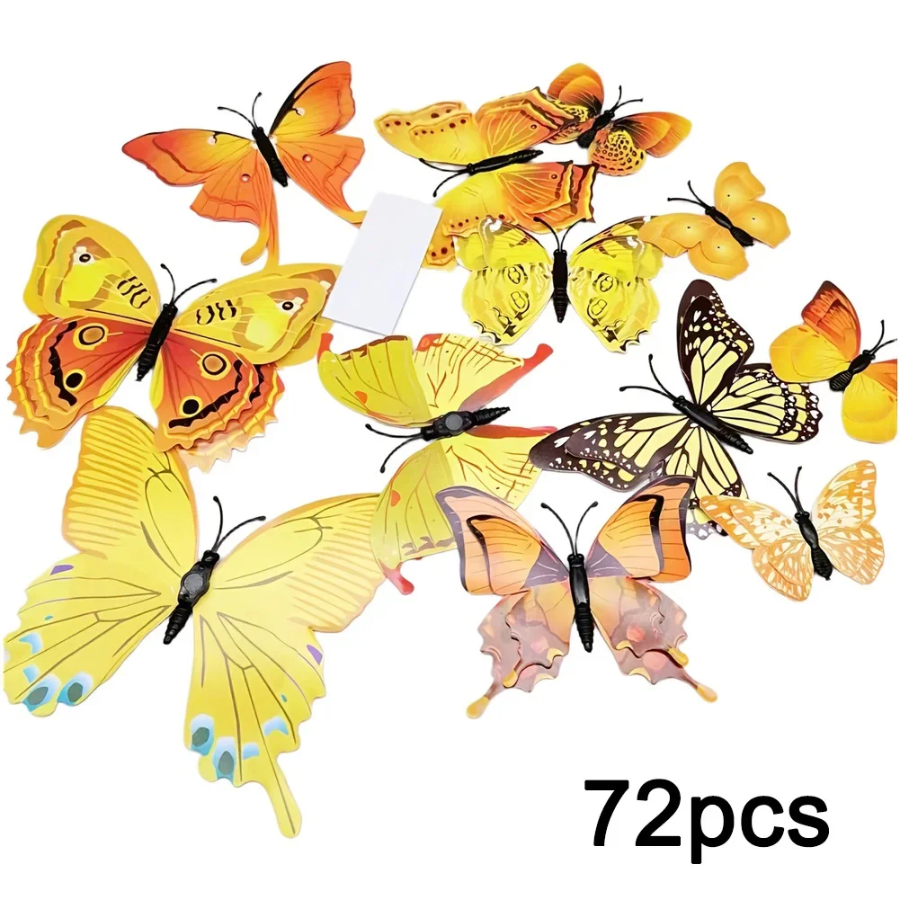 3D Double Layer Butterfly Wall Stickers 72 PCS PVC Decals for Enhancing Wall Decor in Living Rooms and Bedrooms