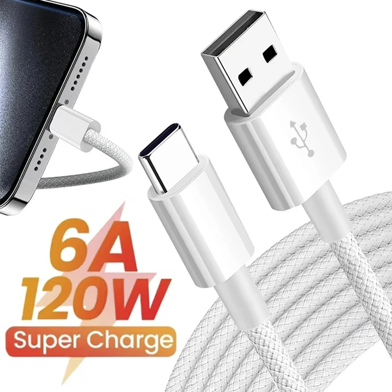 6A 120W Type C Phone Charging Cables Fast Charger USB A To Type C Nylon Braided Cord for Apple IPhone 16 15 Pro Max/16 15 Plus