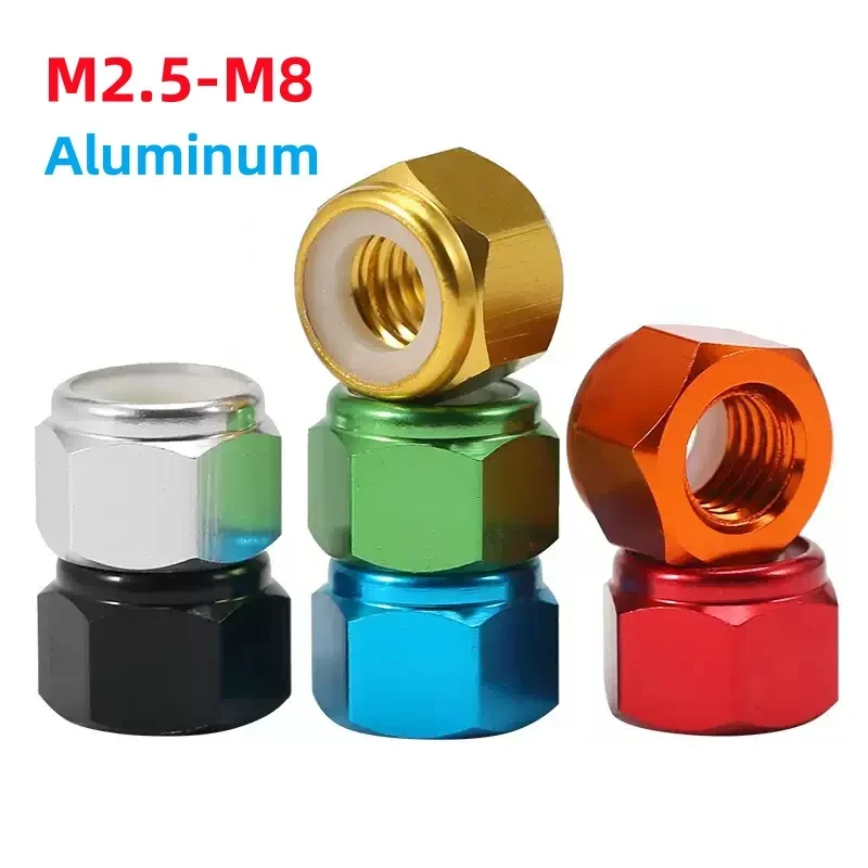 2/1 PCS M2.5 M6 M8 Anodized Multi-color Colourful Aluminum Alloy Nylon Lock Nut Hex Nylon Lock Nut