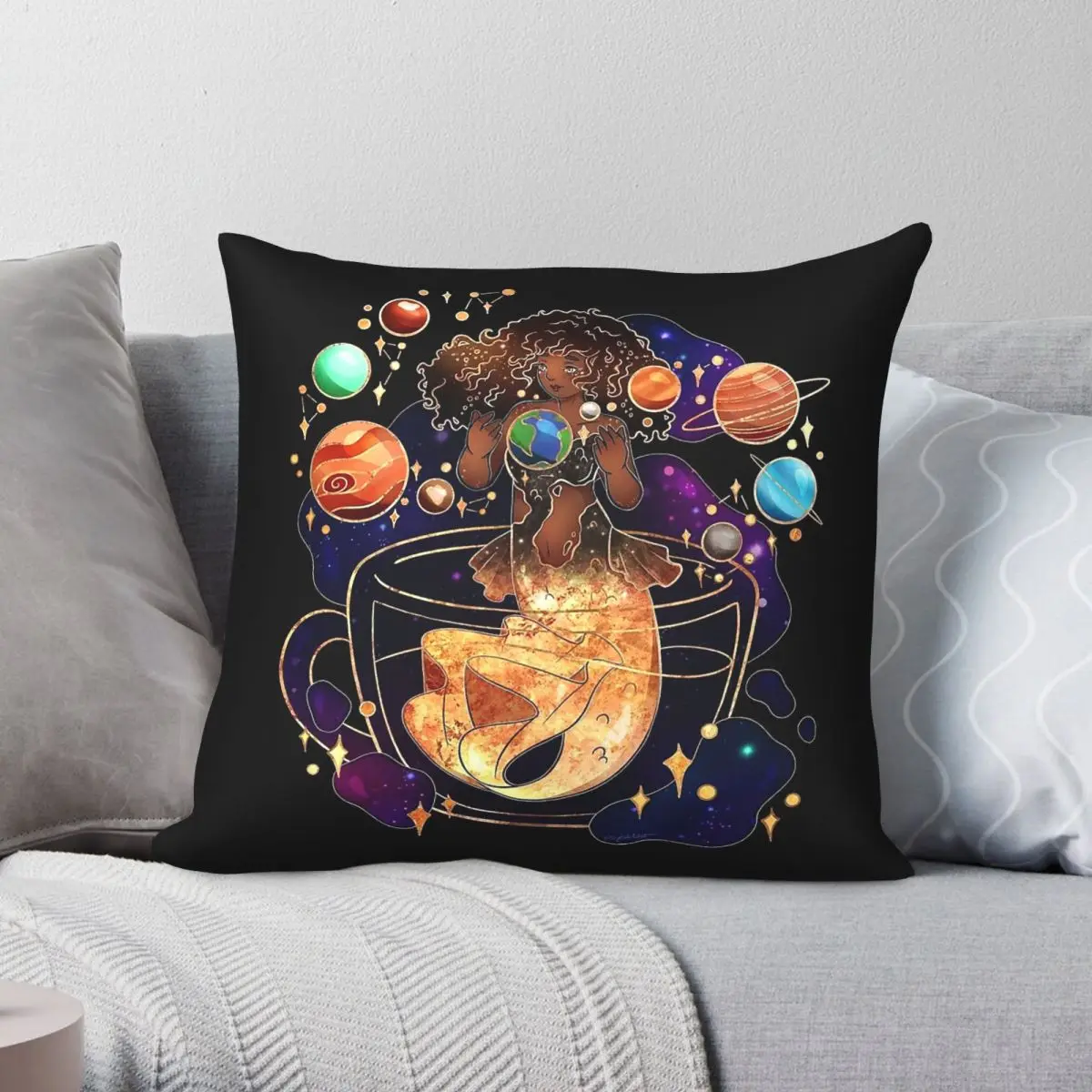 Mermaid Teacup Solar System Square Pillowcase Polyester Linen Velvet Creative Zip Decor Pillow Case Home Cushion Cover Wholesale