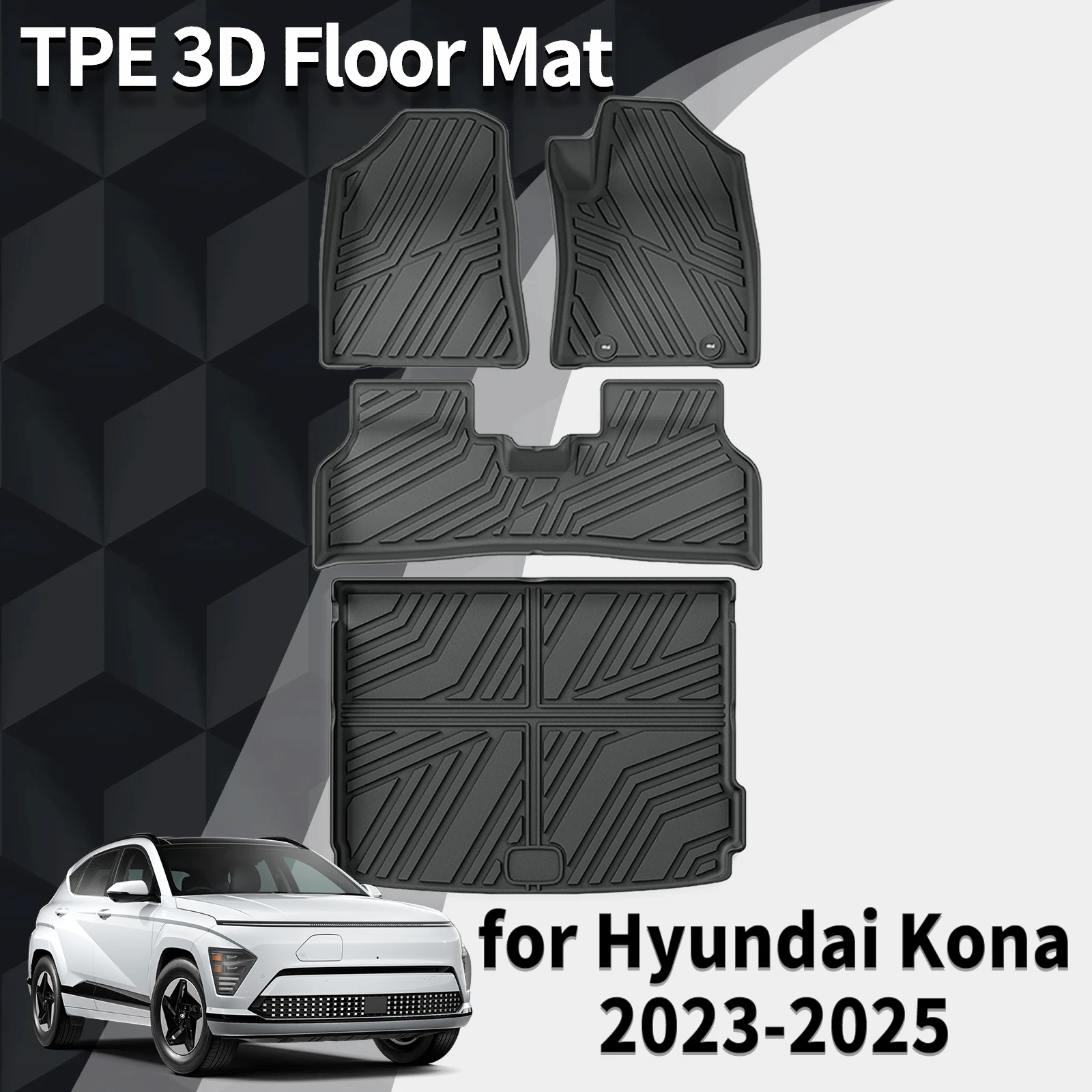 Long-Lasting Custom TPE Floor Mats for Hyundai Kona Electric  2024 2025 2026 Waterproof Non-Slip Stain-Proof All-Weather Mats 