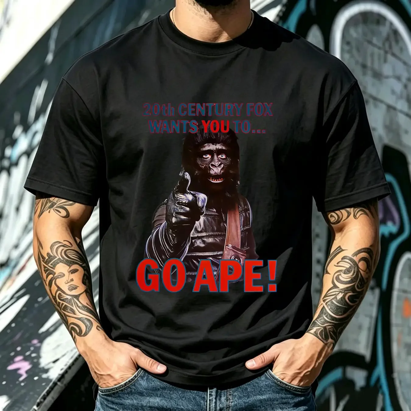 washed T Shirt Planet Of The Apes 70s Movie Go Ape Promo Trending Fan Parody long or short sleeves vintage Washed Breathable
