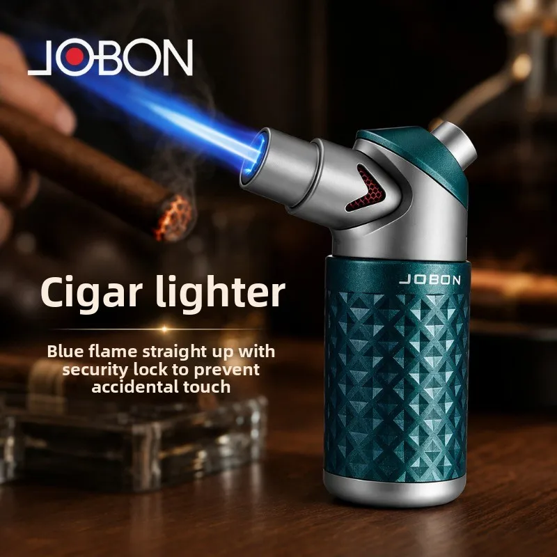 JOBON Cigar Lighter Blue Jet Flame Windproof Lighter with Safety Lock Portable Refillable Gas Lighters Men Gift Cigar Accessory