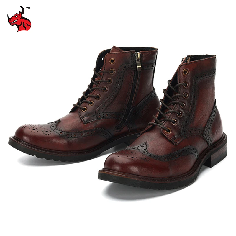 

Vintage Motorcycle Boots High Top Motorbike Boots Motocross Ankle Boots Classic Fashionable Men's Quality Genuine Leather Shoes