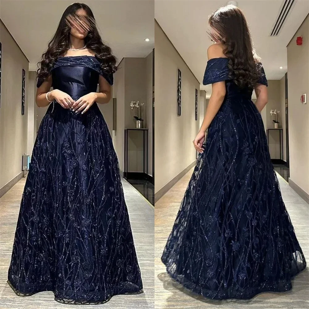 Prom Dresses sparkle Off-the-shoulder Ball gown Cocktail Sequin Flowers Satin Occasion Evening Gown vestido feminino festa luxo