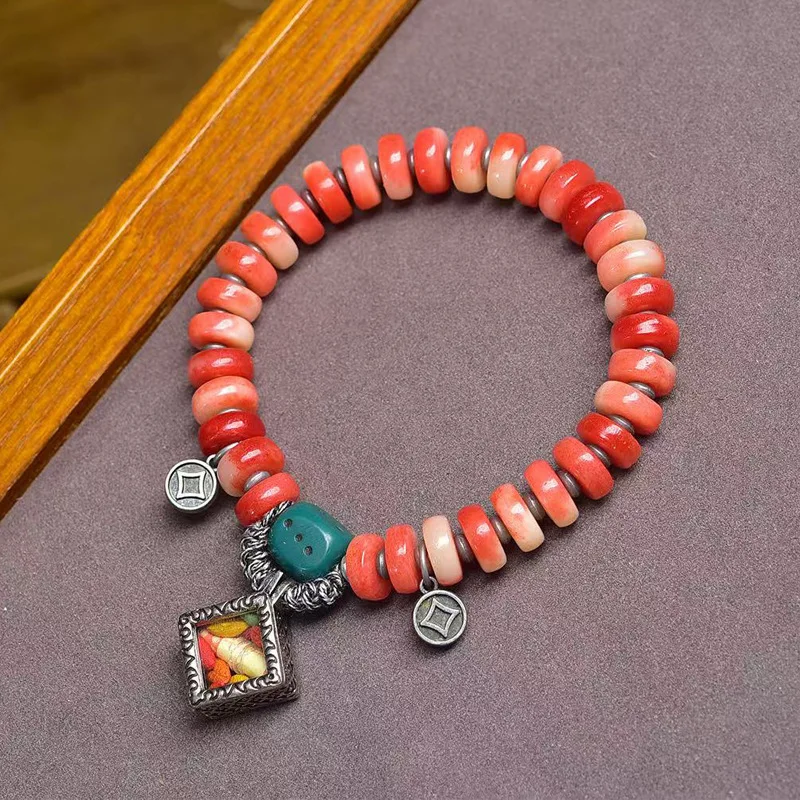 Half Blood Pan Bead Bracelet Single Circle Tibetan Style Cultural Return Bone Three-Way A Dai Ga Wu Box Pendant