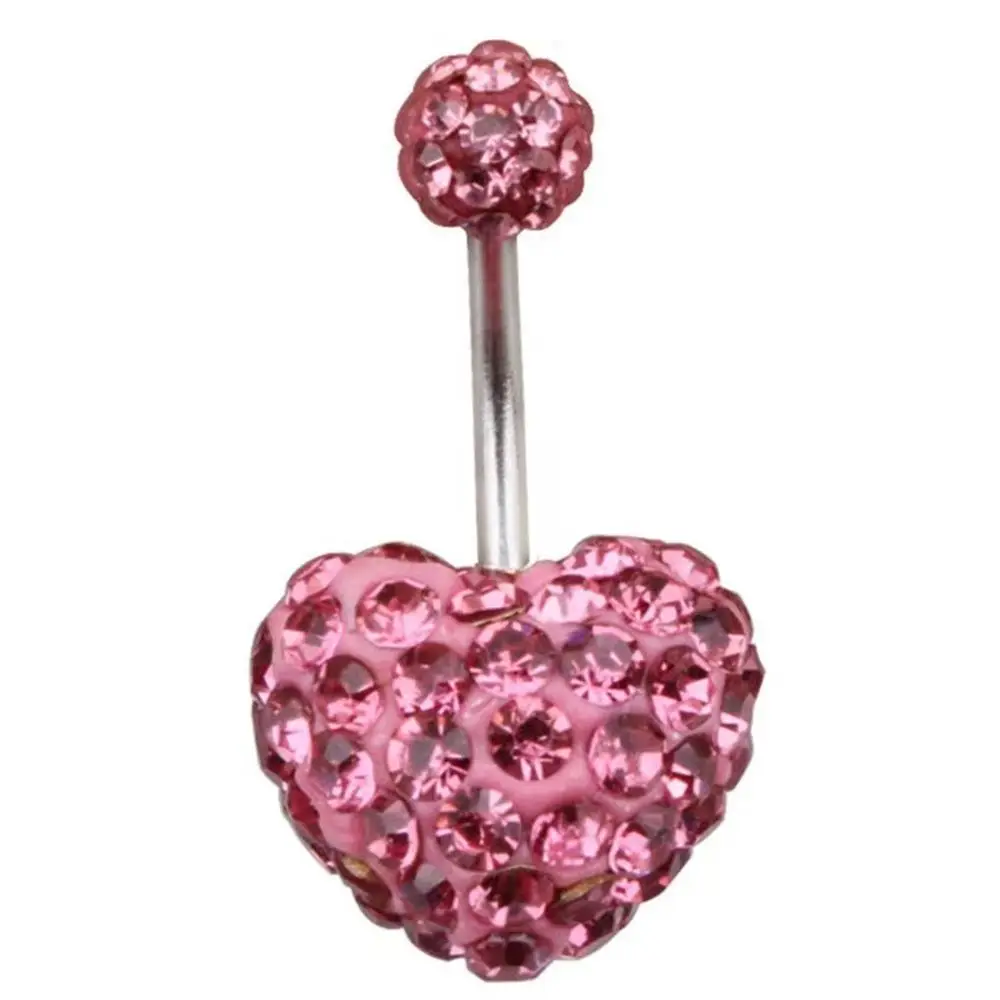 Surgical Steel Jewellery Multi Crystal Navel Rings Heart Belly Bar Fake Belly Ring Body Piercing