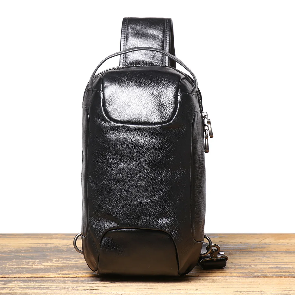 

LJ-040 Men's Vertical Practical Leather Chest Bag, Outdoor Top Layer Cowhide Casual Sports Single Shoulder Crossbody Bag