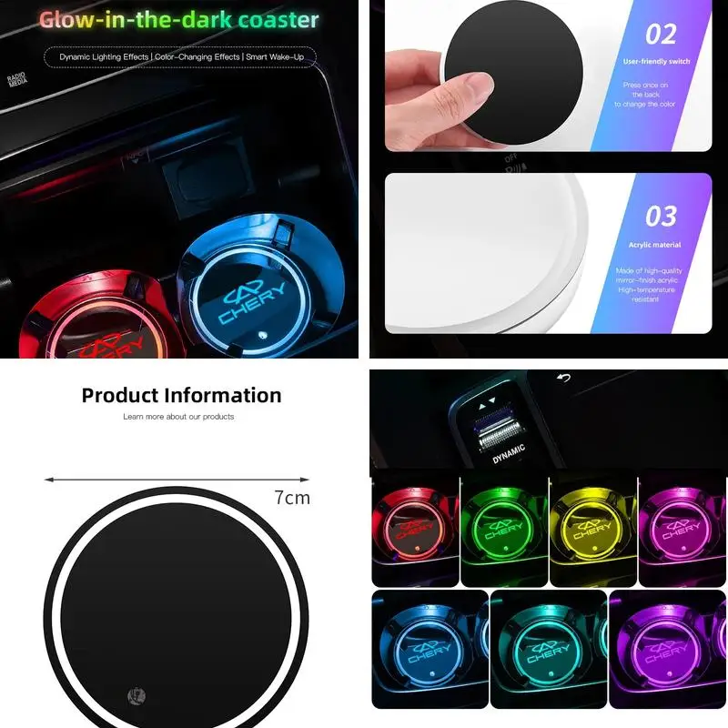 Anti-slip Luminous LED Cup Pad For Chery Tiggo7 Pro, Tiggo5x, Omoda5, Jaecoo J8 USB Charging Car Cup Holder Protector