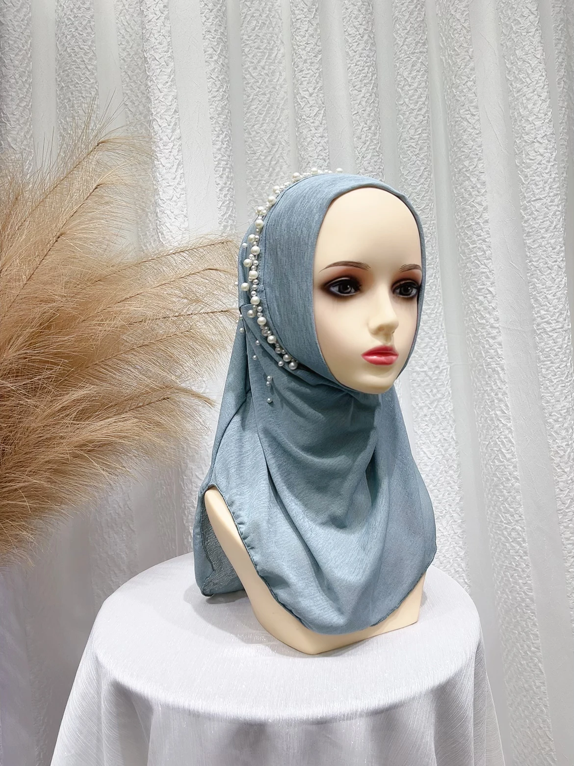 2024 Summer New Middle Eastern Polyester Beaded Headband Shawl Elastic Solid Color National Headband Hat