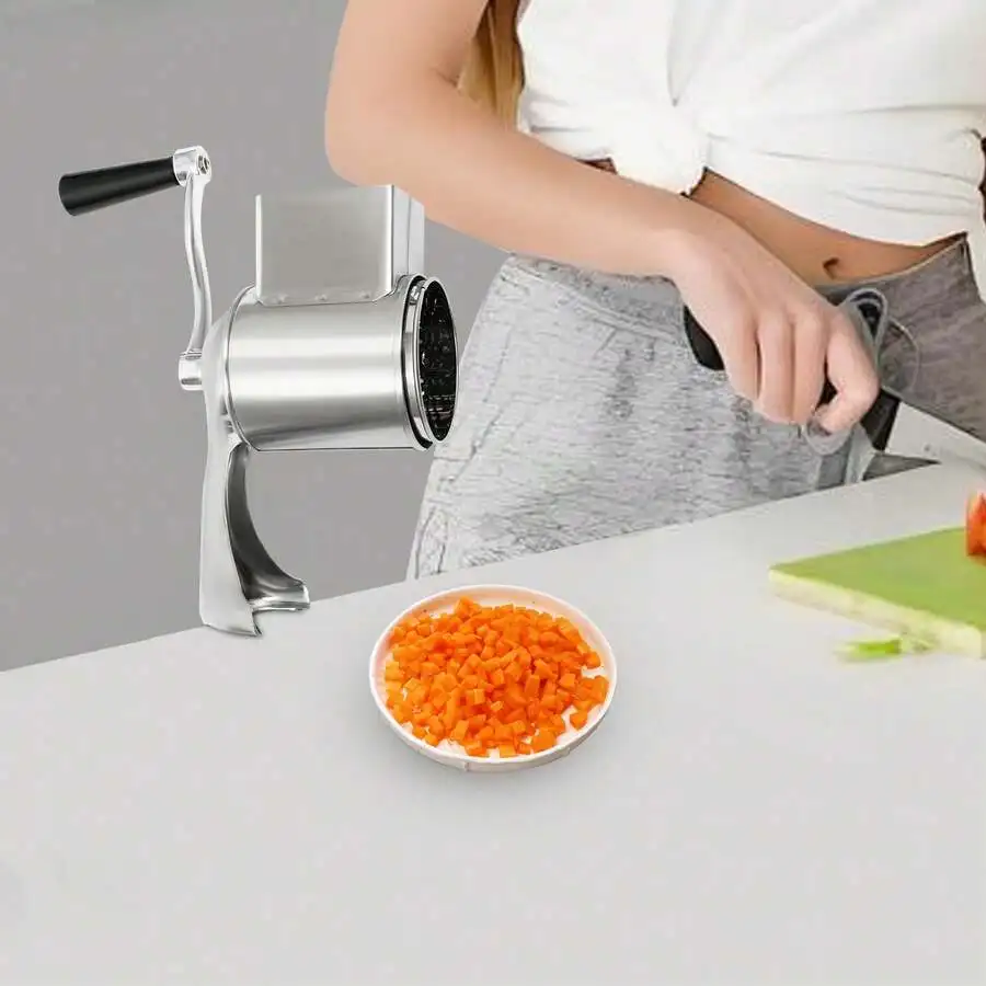 Rotary Cheese Grater - Round Slicer Stainless Steel With 5 Interchangeable Blades Rotary Drum Grater For Veggie, Nuts, Fruit,Bis