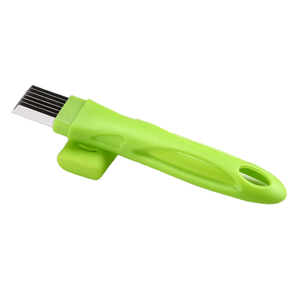 Green Handle Scallion Cutter Stainless Steel 7 Blade Kitchen Vegetable Cutter Green Onion Slicer Non Slip Handle
