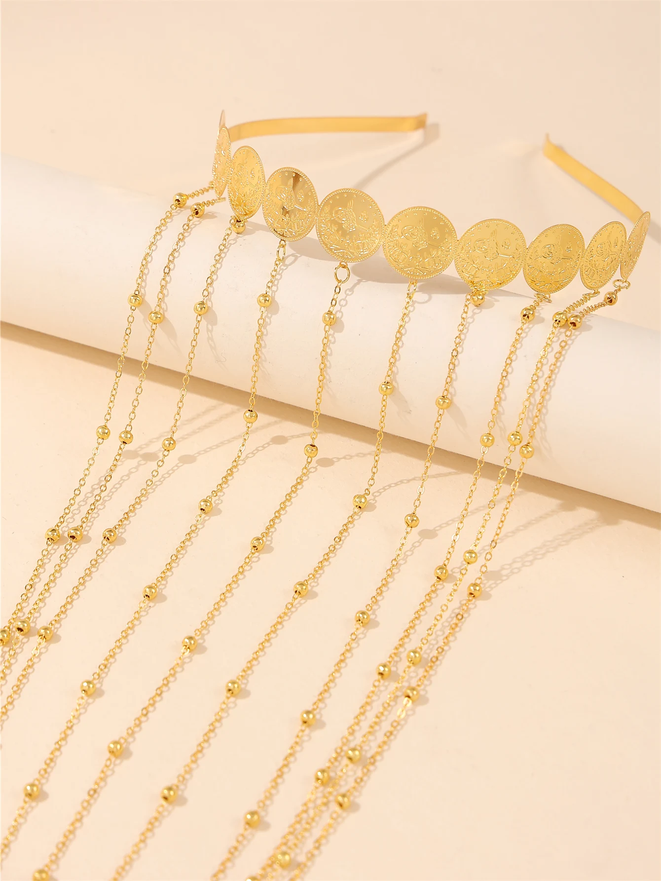 1 Gold-Plated Tassel Kurdish Style Women's Headband & Hair Clip Arab Coin Totem Headpiece Wedding & Festival Accessory