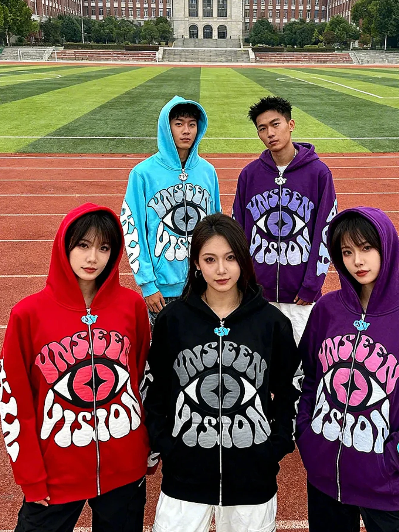 UNSEEN VISION Y2K Rote Herbstjacke für Herren – Augenmuster, Kapuzenpullover mit Reißverschluss, Herbst/Winter, modische Halloween-Jacke, Unisex