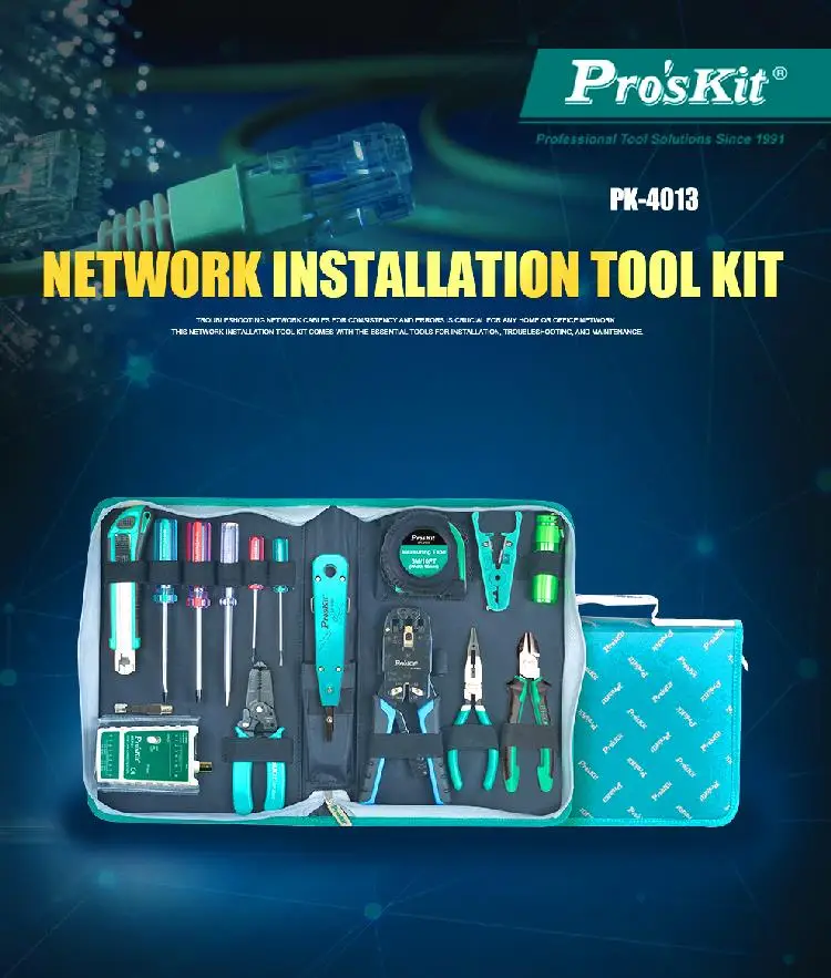 

Pro'sKit Набор инструментов для сетевого кабеля, обжимные клещи с кристаллической головкой, плоскогубцы для сетевого кабеля, инструменты для обслуживания PK-4013
