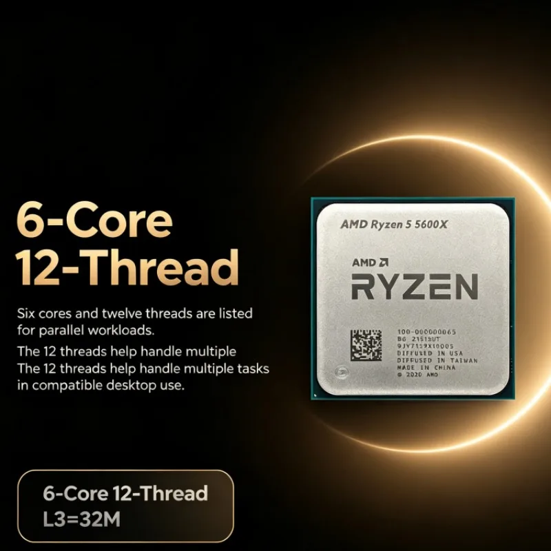 AMD Ryzen 5 5600X R5 6-Core 12-Thread Up to 4.6GHz 3.7GHz L3=32M 7nm 65W Socket AM4 DDR4 PCIe 4.0 Gaming Processor for Design
