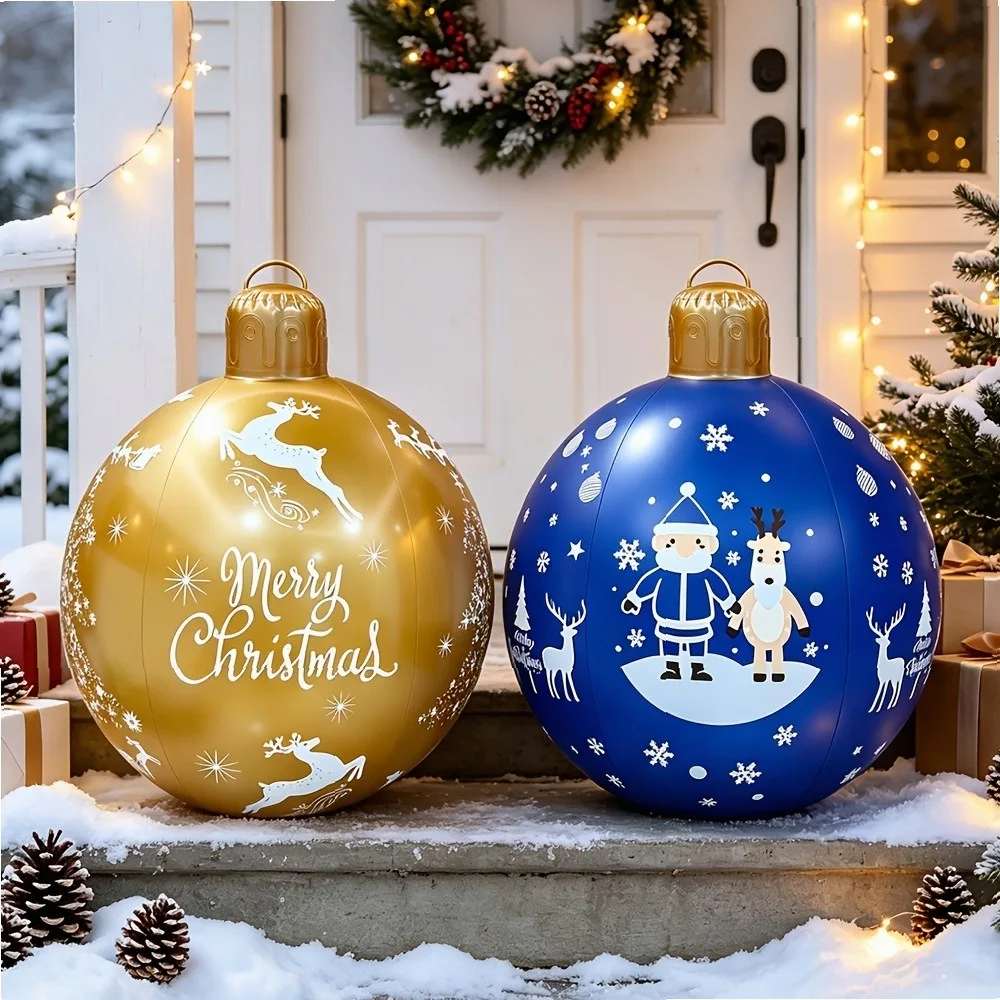 2Pcs Inflatable Christmas Reindeer Ball Ornaments, Large PVC Hanging Orbs for Outdoor Yard Garden Party Decor