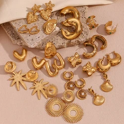 Starfish Love Circle Cochlear Conch Irregular Streamlined Holiday Hat Coconut Tree 18K Gold Plated 316L Stainless Steel Earrings