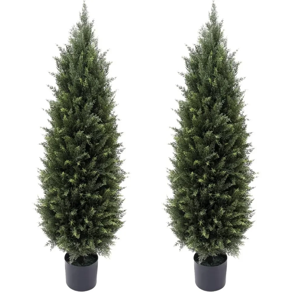 

4ft(48”) Artificial Cedar Outdoor Artificial Shrub Sunlight Resistant Leafy Potted Plant for Indoor Porch of Home 2 Pieces a Set