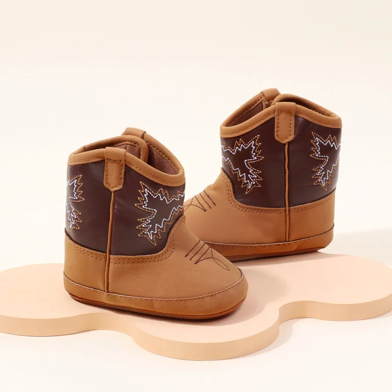 2024 Autumn New Western Cowboy Boots Fashionable and Casual Infant/Toddler Mid length Boots Embroidered Baby Boots for 0-18M