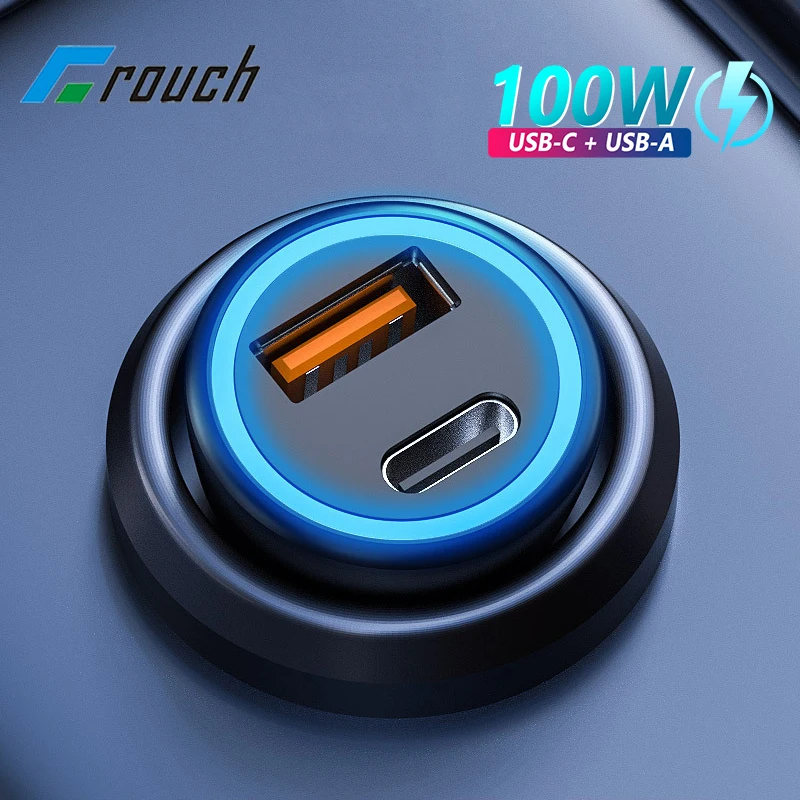 Crouch Mini USB Car Charger 100W Fast Charging Car Charger Type C PD QC3.0 Phone Charger in Car For iphone Huawei Xiaomi Samsung