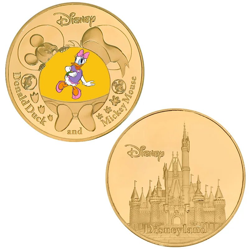 Disney Toys Coins Mickey Mouse Minnie Snow White Ariel Winnie the Pooh Cartoon Commemorative Coin Round Metal Gold Coin Toys