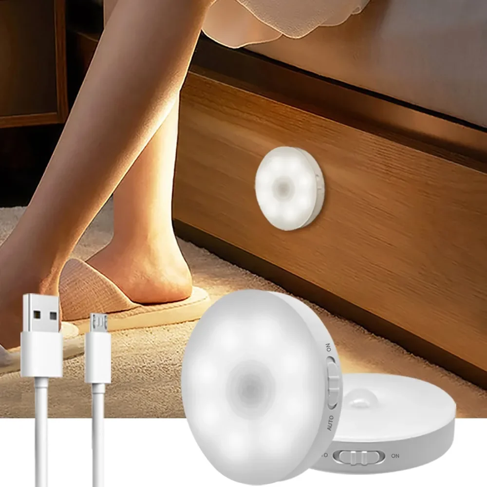 Sensor de Movimento LED Night Light, Candeeiro de mesa carregável, Luz Utilitária para Armários de Cozinha, Decoração de Armários, 1-10Pcs