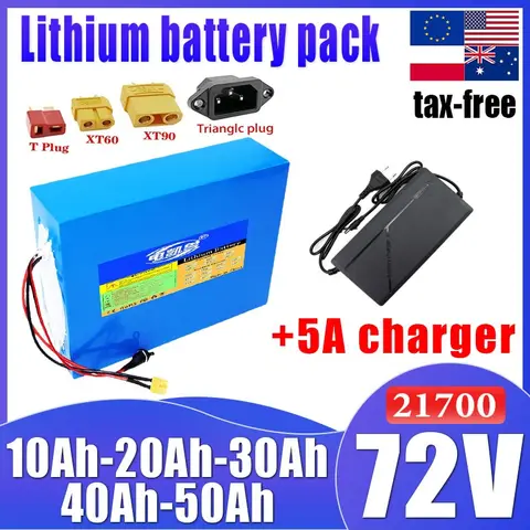 New 72V 10Ah 20Ah 30Ah 40Ah 50Ah 21700 Lithium battery pack With 50A BMS 0-3000W For E-tools motorcycle scooter battery+Charger